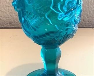 8pc Fenton Wild Rose Madonna inn Turquoise Goblets Glasses	6.75in H	