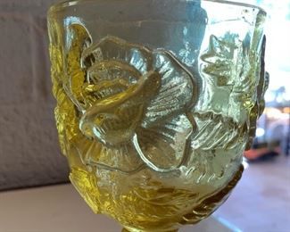 8pc Fenton Wild Rose Madonna inn Gold Amber Goblets Glasses	6.75in H	