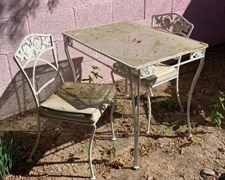 Vintage Wrought Iron Patio Table & 2 chairs	