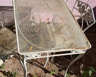 Vintage Wrought Iron Patio Table & 2 chairs	