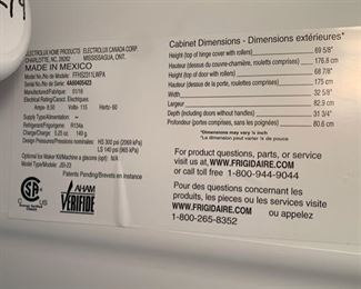 Frigidaire Side-By-Side Refrigerator Fridge FFHS2311LWPA	69x33x33in	HxWxD