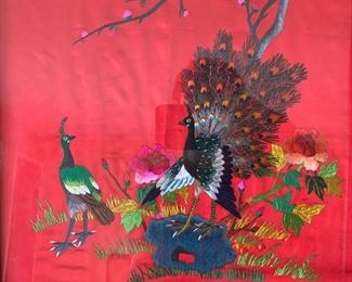  Vintage Chinese Silk Embroidery Peacock Framed	23x16x1.5in	HxWxD