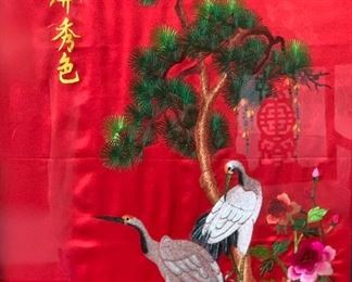 Vintage Chinese Silk Embroidery Herons Framed	23x16x1.5in	HxWxD