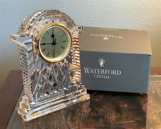 Waterford Crystal Gold Faced Carriage Clock	7.25in H x 5.5in W x 2in D	HxWxD