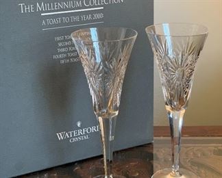 Waterford Crystal 2000 Toasting Flute Pair glasses Health	9.25in H	