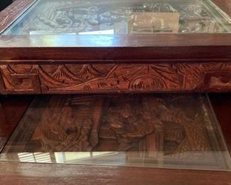 4pc Asian Carved Wood Nesting Tables	Largest: 24x19.5x14in	HxWxD