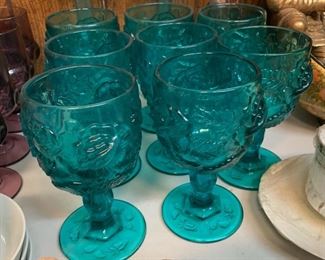 8pc Fenton Wild Rose Madonna inn Turquoise Goblets Glasses	6.75in H	