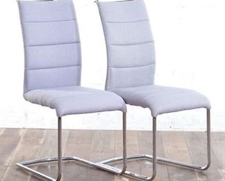 Pair Contemporary Gray Ribbed Cantilever Accent Chairs