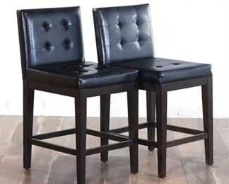 Pair Black Tufted Back Bar Stools