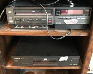 Pioneer cd player, nec vhs vintage player