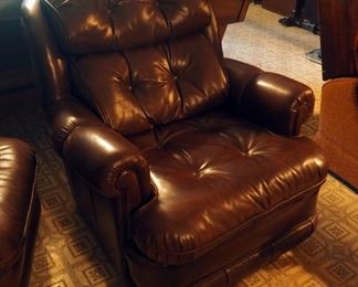 Mastercraft Leather Comfo Button Tufted Easy Chair With Matching Stool 76" x 37" x 32"