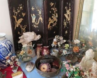 Beautiful Asian stone inlaid folding screen