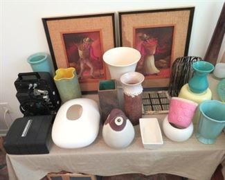 More vintage art and studio pottery!  Stunning pair of signed Mexican original paintings