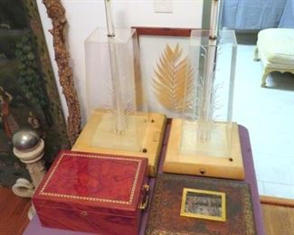 Boxes and groovy fiber optic lucite table lamps