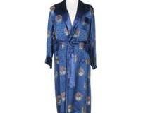 Chinese Oriental Brand Smoking Jacket Robe in Blue Dragon Medallion Brocade
