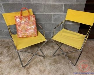 Vintage 1960's MCM Milo Baughman Style Chrome Folding Captain / Director's Chair(s)