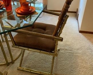 Vintage MILO BAUGHMAN Style Faux Brass Bamboo with Bamboo Lattice Table and Chair Set by DAYSTROM