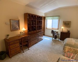 Vintage Wall Unit with Bookcase and Desk