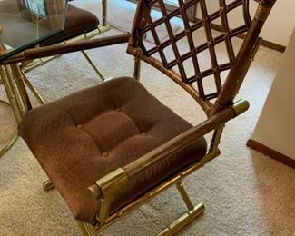 Vintage MILO BAUGHMAN Style Faux Brass Bamboo with Bamboo Lattice Table and Chair Set by DAYSTROM