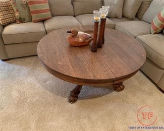 Antique Tiger Oak Round Coffee Table