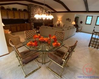 Vintage MILO BAUGHMAN Style Faux Brass Bamboo with Bamboo Lattice Table and Chair Set by DAYSTROM