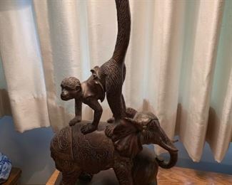 Bombay Style Elephant and Monkey Lamp