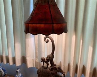 Bombay Style Elephant and Monkey Lamp