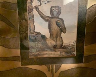 Bombay Style Framed Monkey Print with Zebra Pattern Matting