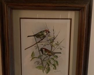 Original Watercolor "Tree and House Sparrow" by PAUL LINDNER