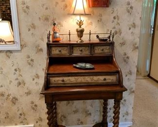 Wood Secretary Desk with Barley Twist Legs