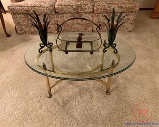 Brass Base Oval Coffee Table