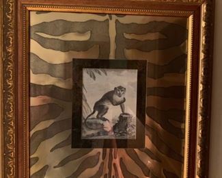 Bombay Style Framed Monkey Print with Zebra Pattern Matting