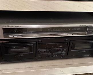 Onkyo cassette player and Fisher AM/FM Stereo Tuner