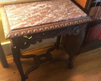 Marble topped side table with mahogany base