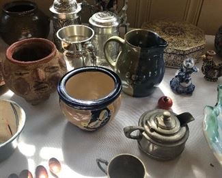 pottery, ceramics, wood, and pewter