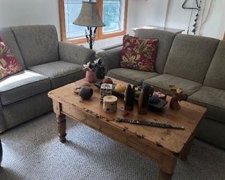 Loveseat and couch and oak coffee table