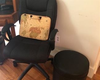 Black desk chair and leather ottoman