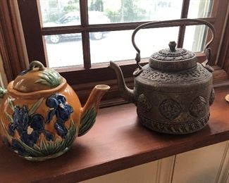 Ceramic and brass tea pots