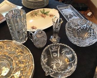 Glass and crystal service pieces, Asian China and serving platters
