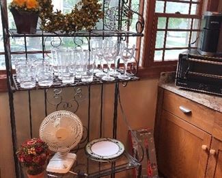 Baker's rack, plastic drinkware, fans and more