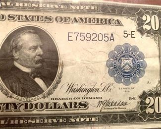 NEARLY UNC $20 NOTE, 1914