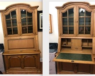Beautiful storage and display cabinet with drop down desk top.