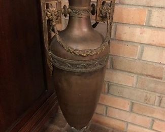 Antique brass floor vase.  One handle missing a piece.