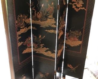 Japanese screen painted on wood, four-folded.