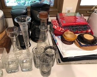Fun glassware; coffee pots.