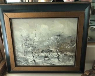 Framed and signed oil on canvas, winter scene.