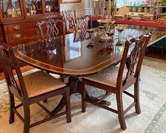 BANDED DOUBLE PEDESTAL DINING TABLE WITH EXTRA LEAVES