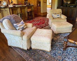 Hickory Chair Swivel Rockers w/Ottomans