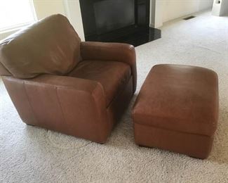 American Leather Company Chair and Storage Ottoman