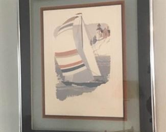 Signed Harry Wysocki Sailing Embossed Framed Lithograph Poster